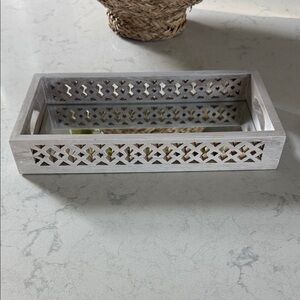 Perfume | Vanity Tray Handcarved Wooden design with Mirror & Handles